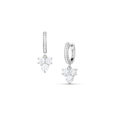 diamond cluster drop earring on diamond-faced huggie hoop, in 18k white gold <span class='visuallyhidden'>Call, text 323-404-2959 for shop help.</span>